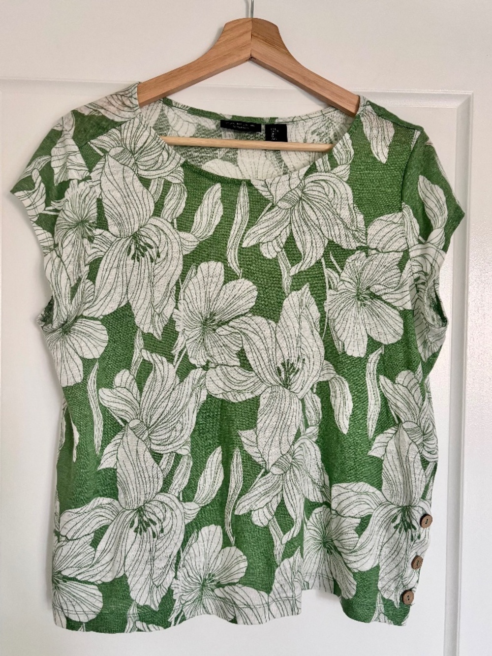 Tahari 100% Linen Floral Top Women’s Size Large
